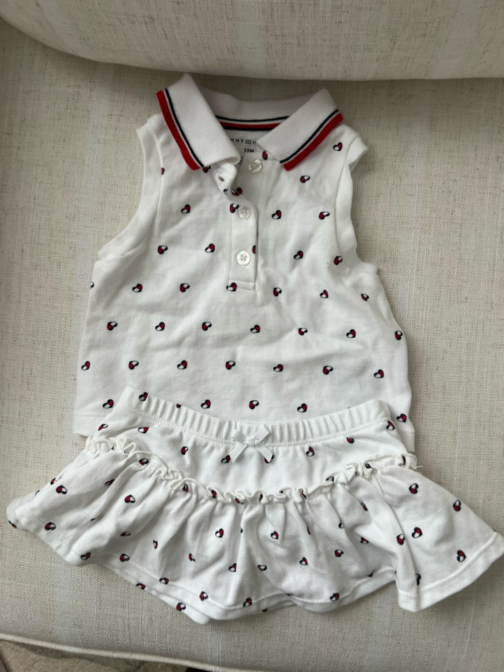 Tommy Hilfiger White Polo Set with Red & Navy Heart Motifs